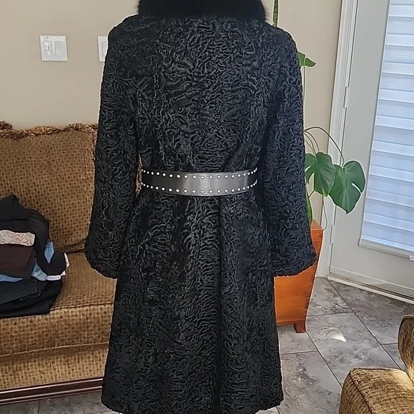VINTAGE REAL FUR PERSIAN LAMB FOX FUR COLLAR LINED COAT EUC - Picture 6 of 15